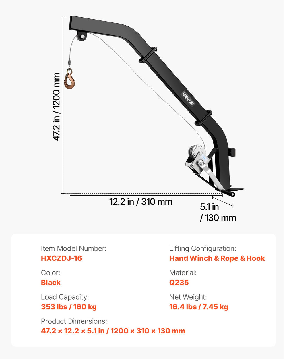 VEVOR Tree Mounted Deer Hoist, 353 lbs Load Capacity, Hunting Game Hoist Winch Lift with Ratchet Strap, Heavy Duty Deer Hanger for Skinning, Cleaning, Hanging Feed, and Field Dressing, Black