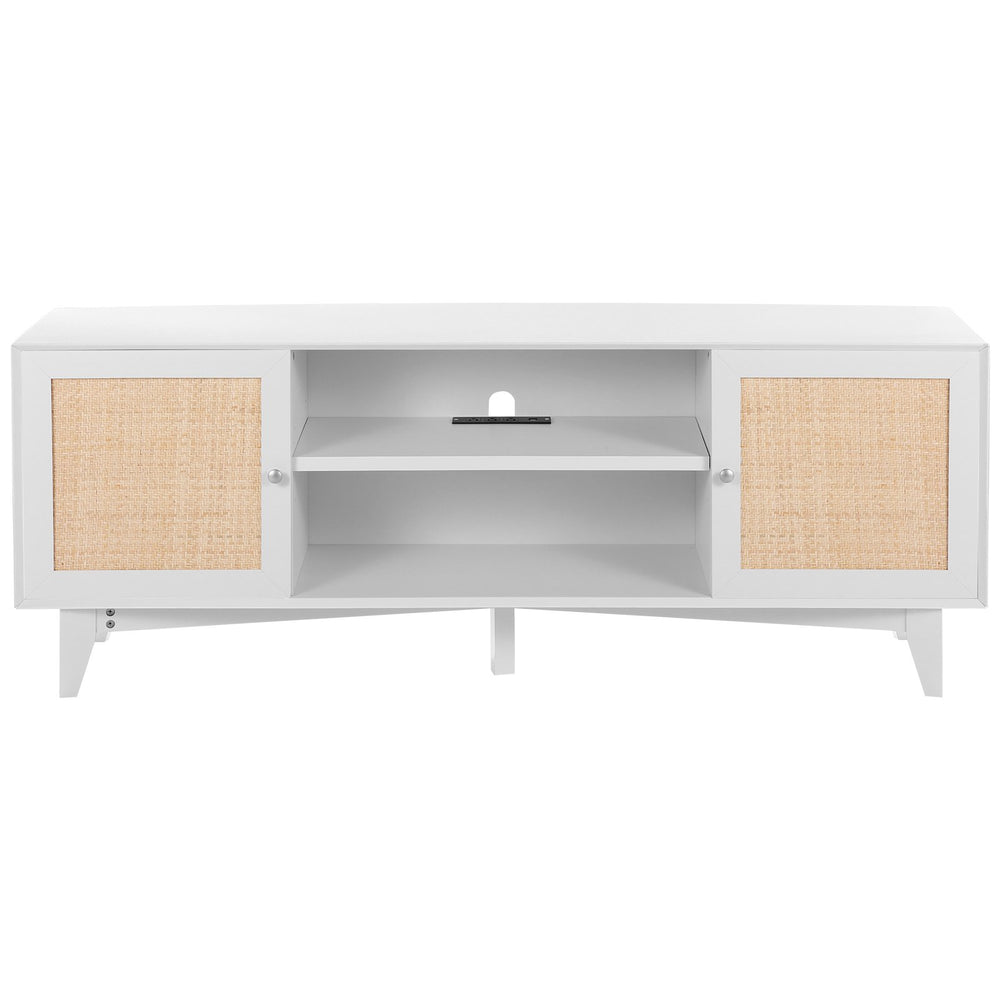 VEVOR Rattan TV Stand 191cm TV Boho TV Cabinet White TV Cabinet