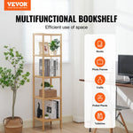 VEVOR 5-Tier Bathroom Standing Shelf, Narrow Shelving Unit, Display Storage Rack Organizer, Freestanding Flower Plant Stand, Multifunctional Bamboo Shelf Ideal for BathRoom, Kitchen, Home, Natural
