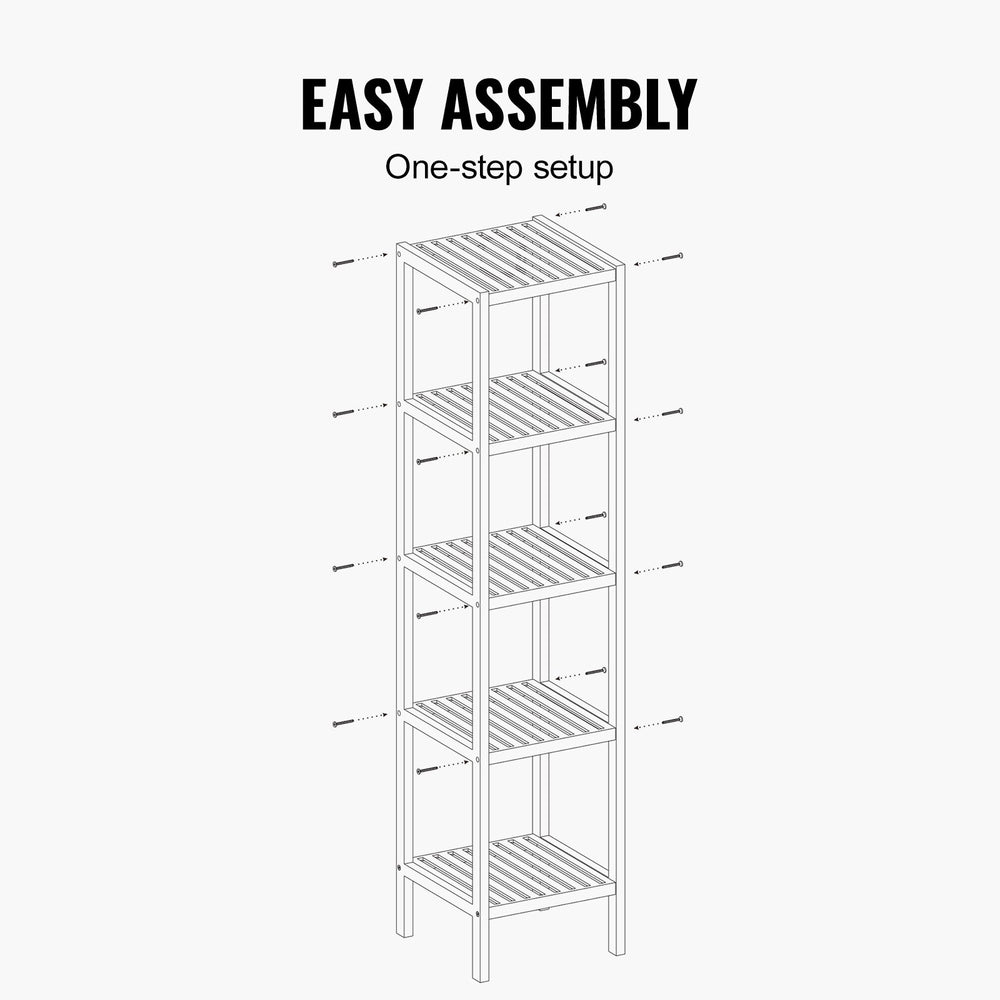 VEVOR 5-Tier Bathroom Standing Shelf, Narrow Shelving Unit, Display Storage Rack Organizer, Freestanding Flower Plant Stand, Multifunctional Bamboo Shelf Ideal for BathRoom, Kitchen, Home, Natural
