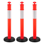 VEVOR 3 Pack Traffic Delineator Posts, 1140 mm Traffic Safety Cones with Fillable Base and Reflective Strips, Heavy Duty Delineator Posts for Construction Site, Parking Lot, Crowd Control, Red