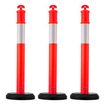 VEVOR 3 Pack Traffic Delineator Posts, 1140 mm Traffic Safety Cones with Fillable Base and Reflective Strips, Heavy Duty Delineator Posts for Construction Site, Parking Lot, Crowd Control, Red