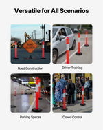 VEVOR 6 Pack Traffic Delineator Posts, 1140 mm Traffic Safety Cones with Fillable Base and Reflective Strips, Heavy Duty Delineator Posts for Construction Site, Parking Lot, Crowd Control, Red