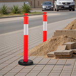 VEVOR 6 Pack Traffic Delineator Posts, 1140 mm Traffic Safety Cones with Fillable Base and Reflective Strips, Heavy Duty Delineator Posts for Construction Site, Parking Lot, Crowd Control, Red