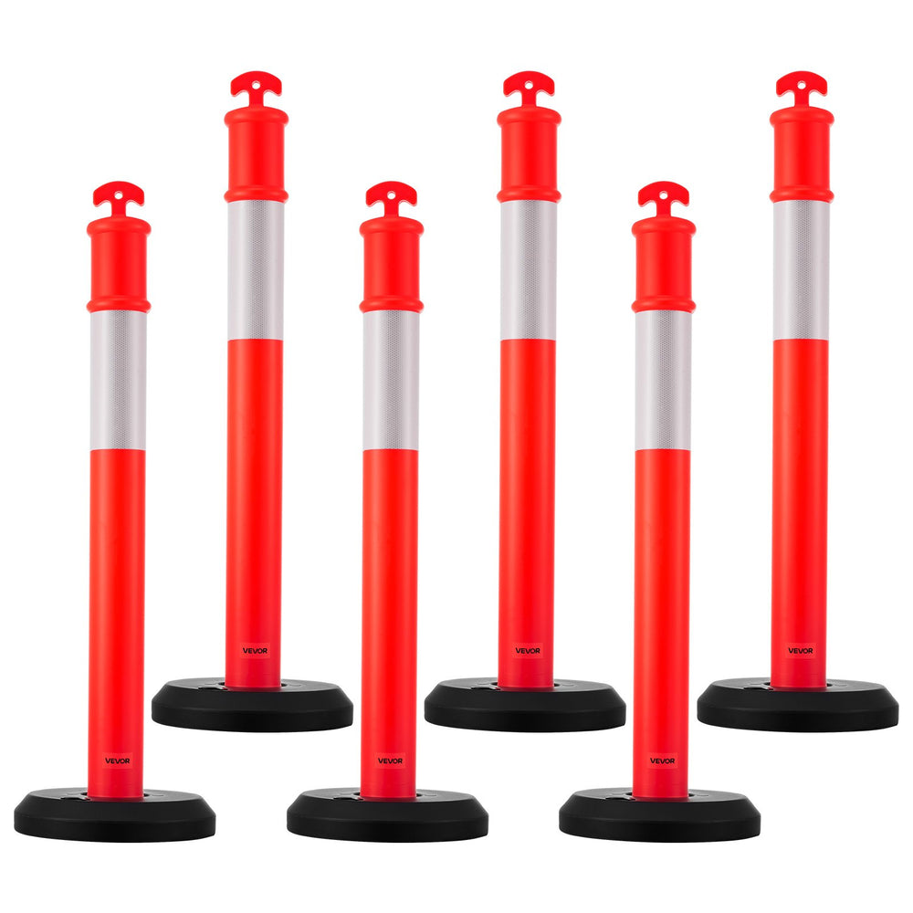 VEVOR 6 Pack Traffic Delineator Posts, 1140 mm Traffic Safety Cones with Fillable Base and Reflective Strips, Heavy Duty Delineator Posts for Construction Site, Parking Lot, Crowd Control, Red