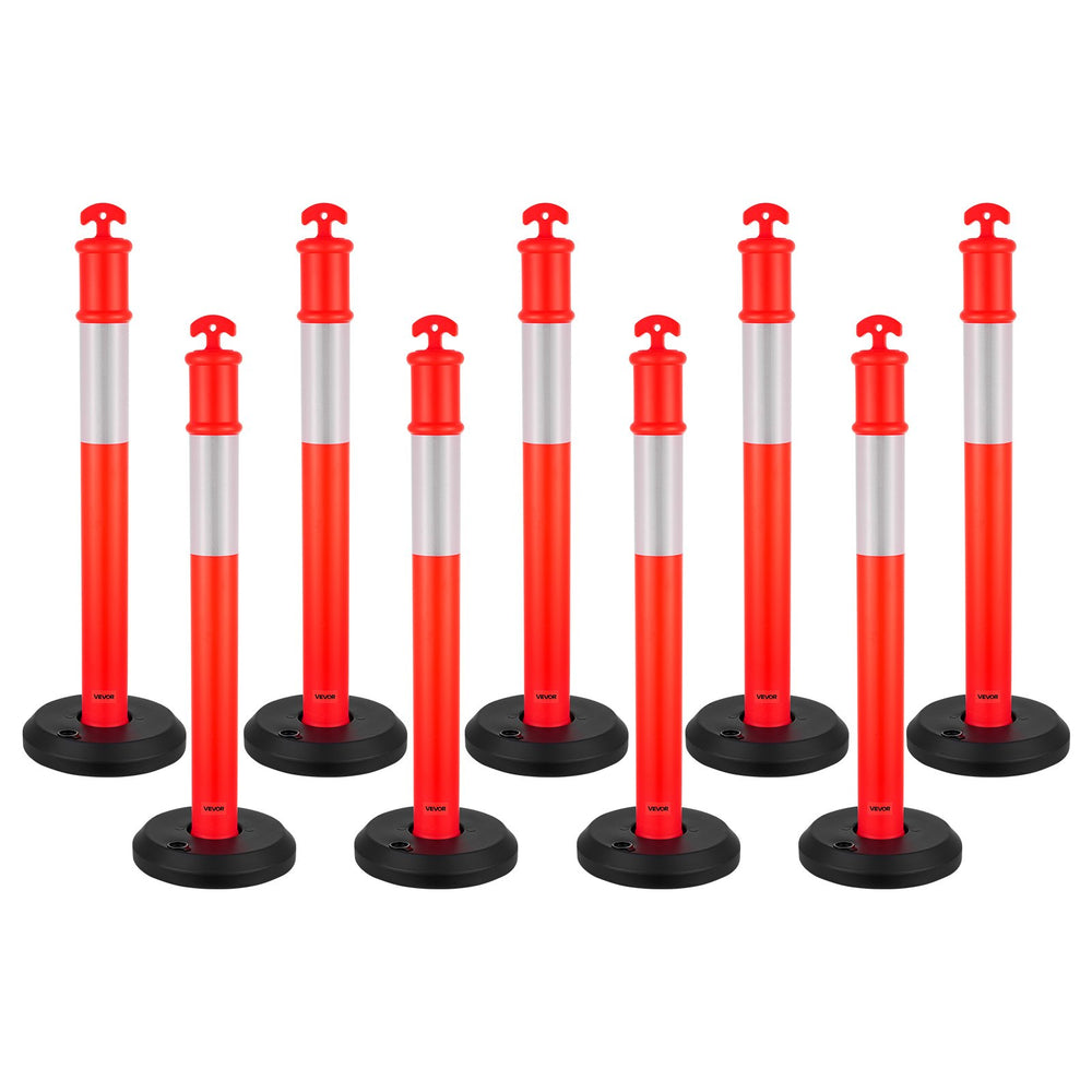 VEVOR 9 Pack Traffic Delineator Posts, 1140 mm Traffic Safety Cones with Fillable Base and Reflective Strips, Heavy Duty Delineator Posts for Construction Site, Parking Lot, Crowd Control, Red