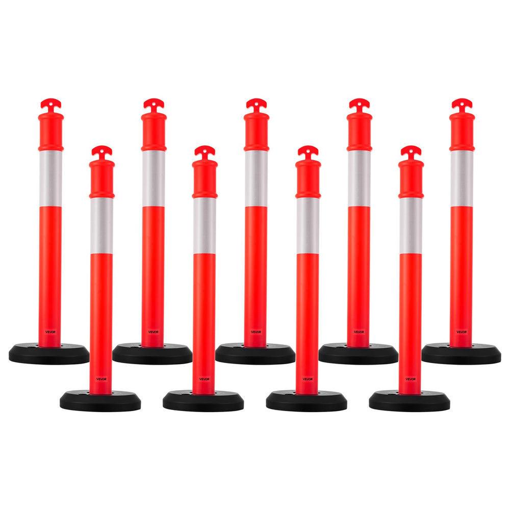 VEVOR 9 Pack Traffic Delineator Posts, 1140 mm Traffic Safety Cones with Fillable Base and Reflective Strips, Heavy Duty Delineator Posts for Construction Site, Parking Lot, Crowd Control, Red