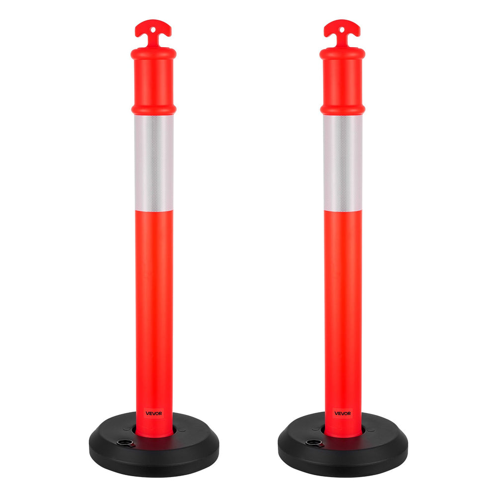VEVOR 2 Pack Traffic Delineator Posts, 1140 mm Traffic Safety Cones with Fillable Base and Reflective Strips, Heavy Duty Delineator Posts for Construction Site, Parking Lot, Crowd Control, Red
