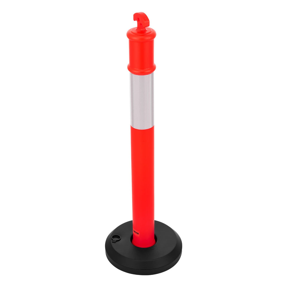 VEVOR 2 Pack Traffic Delineator Posts, 1140 mm Traffic Safety Cones with Fillable Base and Reflective Strips, Heavy Duty Delineator Posts for Construction Site, Parking Lot, Crowd Control, Red