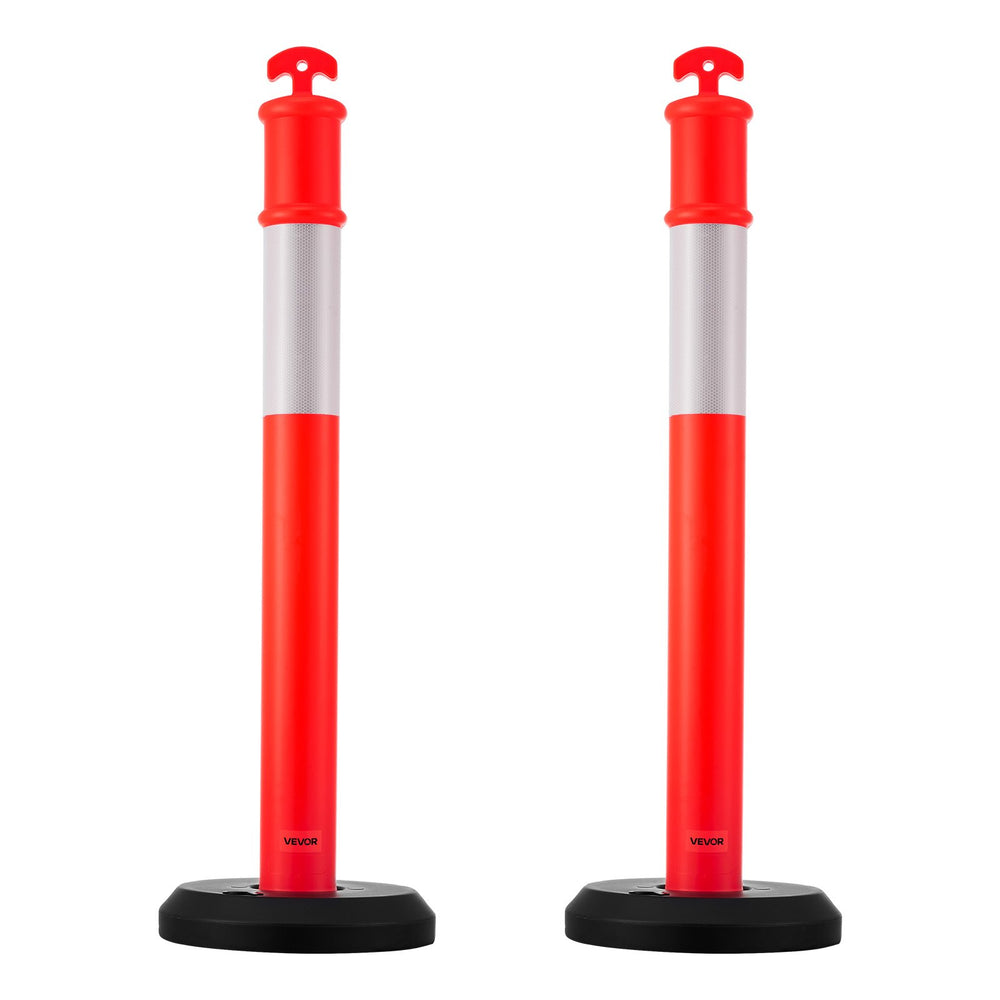 VEVOR 2 Pack Traffic Delineator Posts, 1140 mm Traffic Safety Cones with Fillable Base and Reflective Strips, Heavy Duty Delineator Posts for Construction Site, Parking Lot, Crowd Control, Red