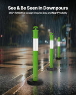 VEVOR 3 Pack Traffic Delineator Posts, 1140 mm Traffic Safety Cones with Fillable Base and Reflective Strips, Heavy Duty Delineator Posts for Construction Site, Parking Lot, Crowd Control, Green