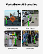 VEVOR 3 Pack Traffic Delineator Posts, 1140 mm Traffic Safety Cones with Fillable Base and Reflective Strips, Heavy Duty Delineator Posts for Construction Site, Parking Lot, Crowd Control, Green