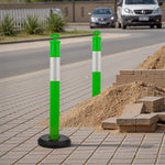 VEVOR 3 Pack Traffic Delineator Posts, 1140 mm Traffic Safety Cones with Fillable Base and Reflective Strips, Heavy Duty Delineator Posts for Construction Site, Parking Lot, Crowd Control, Green