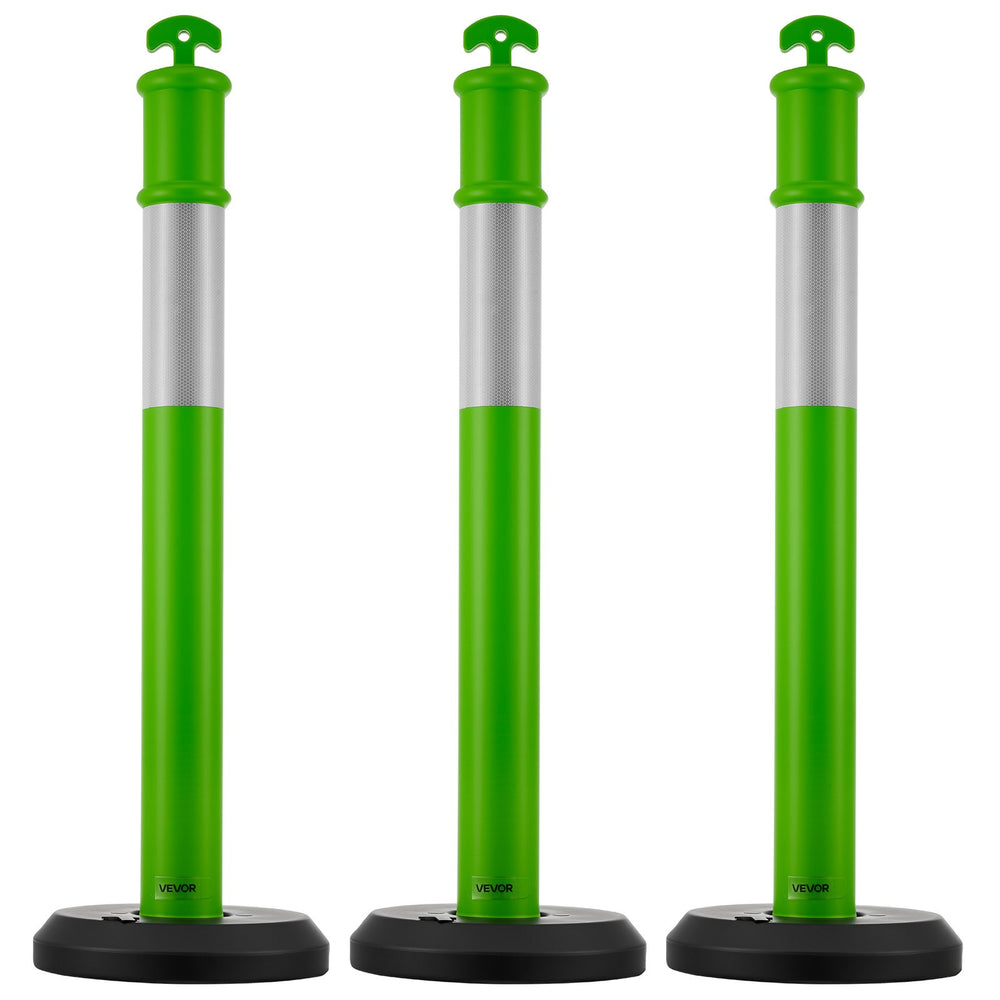 VEVOR 3 Pack Traffic Delineator Posts, 1140 mm Traffic Safety Cones with Fillable Base and Reflective Strips, Heavy Duty Delineator Posts for Construction Site, Parking Lot, Crowd Control, Green