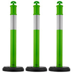 VEVOR 3 Pack Traffic Delineator Posts, 1140 mm Traffic Safety Cones with Fillable Base and Reflective Strips, Heavy Duty Delineator Posts for Construction Site, Parking Lot, Crowd Control, Green