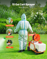 VEVOR Lawn Sprayer with Wheels, Adjustable Pressure 0-90 PSI, Sprayer with 60L Tank, with 8 Nozzles, 2 Wands, Wide Opening Lid for Garden, Weeding, Spraying
