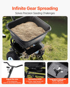 VEVOR Lawn Spreader, 100LBS Capacity, Walk-Behind Push Spreader, 0-9.8ft Spreading Width, 13 in All Terrain Pneumatic Tires, Fertilizer Spreaders with Hopper Grate, for Seed Salt Ice Melt