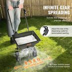 VEVOR Broadcast Spreader, 11.3 kg Walk-Behind Turf Spreader with 20.3 cm Wheels, Steel Push Fertilizer Spreader, Garden Seeder, and Salt Spreader, Designed for Residential, Farm, and Tough Terrain, Black