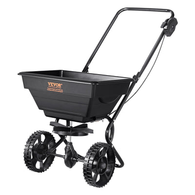 VEVOR Broadcast Spreader, 11.3 kg Walk-Behind Turf Spreader with 20.3 cm Wheels, Steel Push Fertilizer Spreader, Garden Seeder, and Salt Spreader, Designed for Residential, Farm, and Tough Terrain, Black