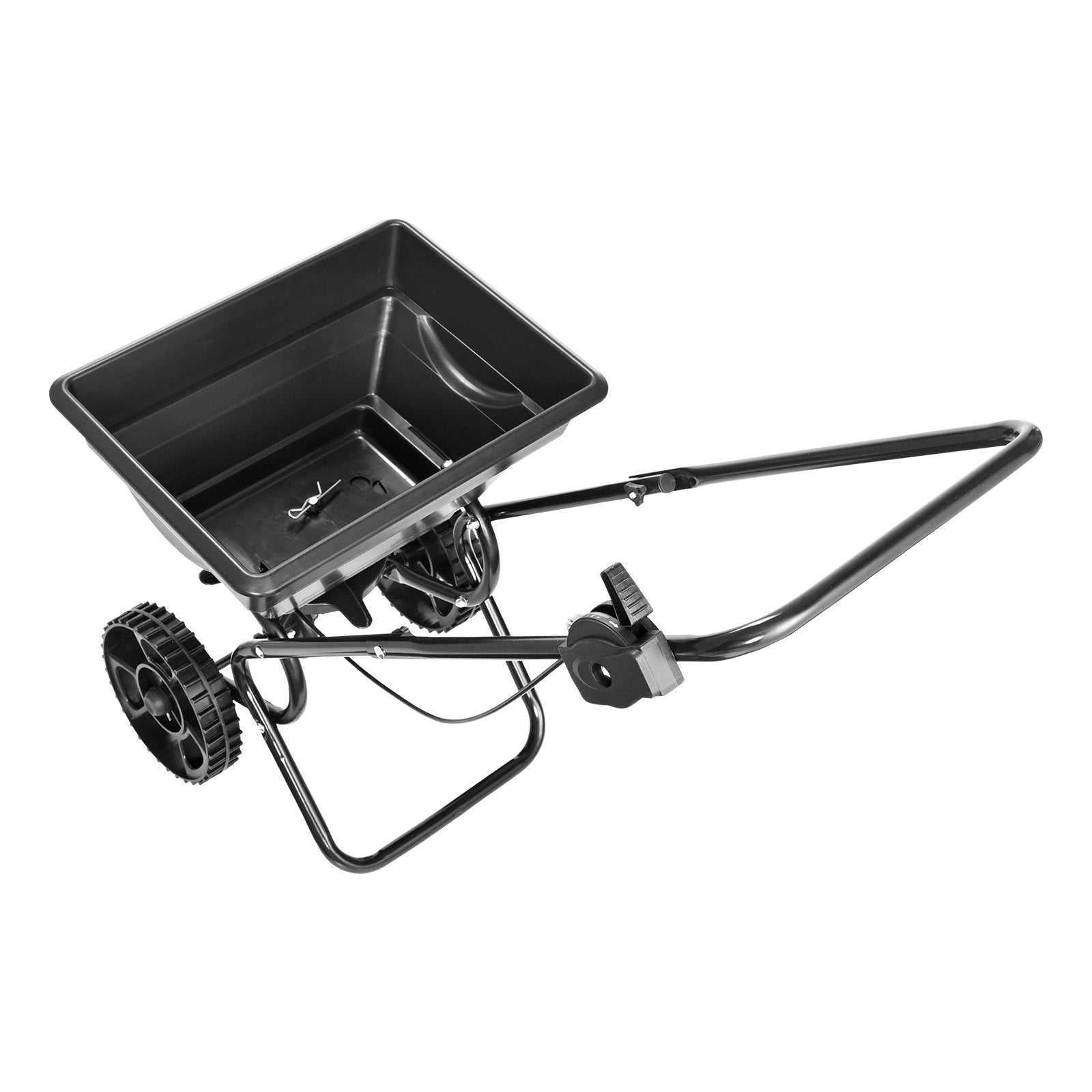 VEVOR Broadcast Spreader, 11.3 kg Walk-Behind Turf Spreader with 20.3 cm Wheels, Steel Push Fertilizer Spreader, Garden Seeder, and Salt Spreader, Designed for Residential, Farm, and Tough Terrain, Black