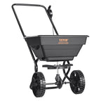 VEVOR Broadcast Spreader, 11.3 kg Walk-Behind Turf Spreader with 20.3 cm Wheels, Steel Push Fertilizer Spreader, Garden Seeder, and Salt Spreader, Designed for Residential, Farm, and Tough Terrain, Black
