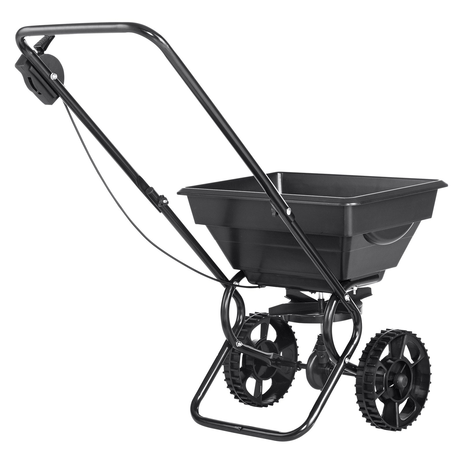 VEVOR Broadcast Spreader, 11.3 kg Walk-Behind Turf Spreader with 20.3 cm Wheels, Steel Push Fertilizer Spreader, Garden Seeder, and Salt Spreader, Designed for Residential, Farm, and Tough Terrain, Black