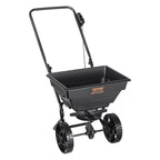 VEVOR Broadcast Spreader, 11.3 kg Walk-Behind Turf Spreader with 20.3 cm Wheels, Steel Push Fertilizer Spreader, Garden Seeder, and Salt Spreader, Designed for Residential, Farm, and Tough Terrain, Black