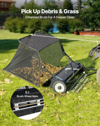 VEVOR 26.7 cm Tow Behind Lawn Sweeper, 26 cu.ft. Large Yard Sweeper, Adjustable Sweeping Height, Heavy Duty Leaf & Grass Collector with Dumping Rope, Pull Behind Sweepers for Debris Grass Clippings