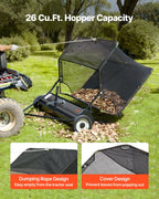 VEVOR 26.7 cm Tow Behind Lawn Sweeper, 26 cu.ft. Large Yard Sweeper, Adjustable Sweeping Height, Heavy Duty Leaf & Grass Collector with Dumping Rope, Pull Behind Sweepers for Debris Grass Clippings
