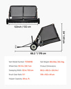 VEVOR 26.7 cm Tow Behind Lawn Sweeper, 26 cu.ft. Large Yard Sweeper, Adjustable Sweeping Height, Heavy Duty Leaf & Grass Collector with Dumping Rope, Pull Behind Sweepers for Debris Grass Clippings