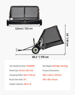 VEVOR 26.7 cm Tow Behind Lawn Sweeper, 26 cu.ft. Large Yard Sweeper, Adjustable Sweeping Height, Heavy Duty Leaf & Grass Collector with Dumping Rope, Pull Behind Sweepers for Debris Grass Clippings