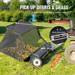 VEVOR 42-inch Lawn Sweeper Tow Behind, 12 cu.ft. Large Pull Behind Grass Sweeper, Heavy Duty Leaf & Grass Collector with Dumping Rope Design, Adjustable Sweeping Height for Picking Up Debris & Grass