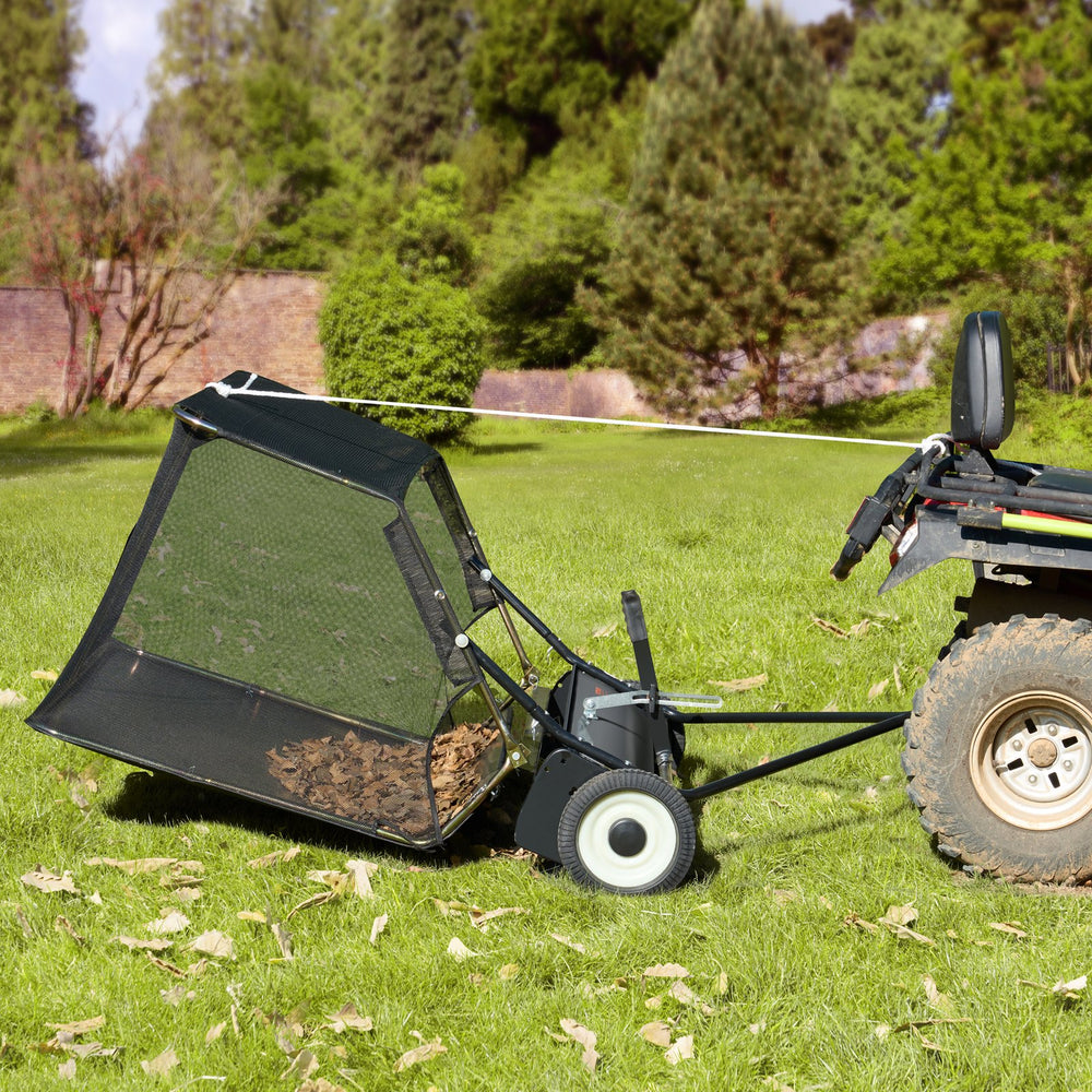 VEVOR 42-inch Lawn Sweeper Tow Behind, 12 cu.ft. Large Pull Behind Grass Sweeper, Heavy Duty Leaf & Grass Collector with Dumping Rope Design, Adjustable Sweeping Height for Picking Up Debris & Grass