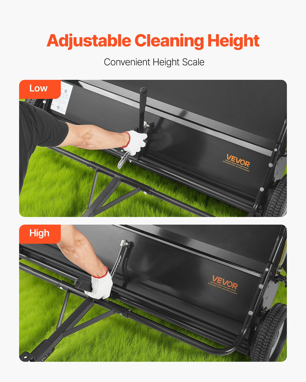 VEVOR Tow Behind Lawn Sweeper, 122cm Pull Behind Yard Sweeper, 26 cu. ft Hopper Bag Capacity, Leaf & Grass Collector with Dumping Rope, Adjustable Sweeping Height, Garden Sweepers for Lawn Farm