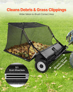 VEVOR Tow Behind Lawn Sweeper, 122cm Pull Behind Yard Sweeper, 26 cu. ft Hopper Bag Capacity, Leaf & Grass Collector with Dumping Rope, Adjustable Sweeping Height, Garden Sweepers for Lawn Farm