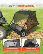 VEVOR Tow Behind Lawn Sweeper, 122cm Pull Behind Yard Sweeper, 26 cu. ft Hopper Bag Capacity, Leaf & Grass Collector with Dumping Rope, Adjustable Sweeping Height, Garden Sweepers for Lawn Farm