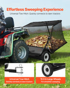 VEVOR Tow Behind Lawn Sweeper, 122cm Pull Behind Yard Sweeper, 26 cu. ft Hopper Bag Capacity, Leaf & Grass Collector with Dumping Rope, Adjustable Sweeping Height, Garden Sweepers for Lawn Farm