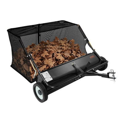 VEVOR Tow Behind Lawn Sweeper, 122cm Pull Behind Yard Sweeper, 26 cu. ft Hopper Bag Capacity, Leaf & Grass Collector with Dumping Rope, Adjustable Sweeping Height, Garden Sweepers for Lawn Farm