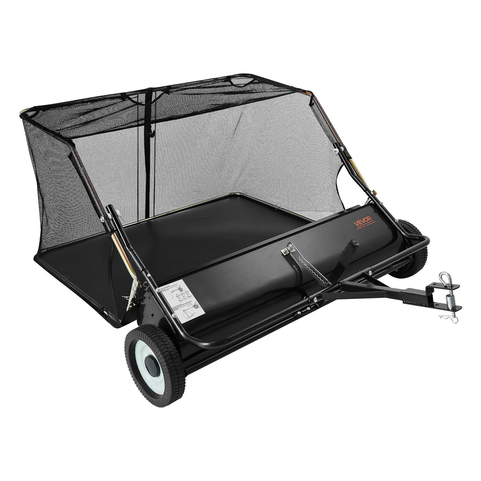 VEVOR Tow Behind Lawn Sweeper, 122cm Pull Behind Yard Sweeper, 26 cu. ft Hopper Bag Capacity, Leaf & Grass Collector with Dumping Rope, Adjustable Sweeping Height, Garden Sweepers for Lawn Farm