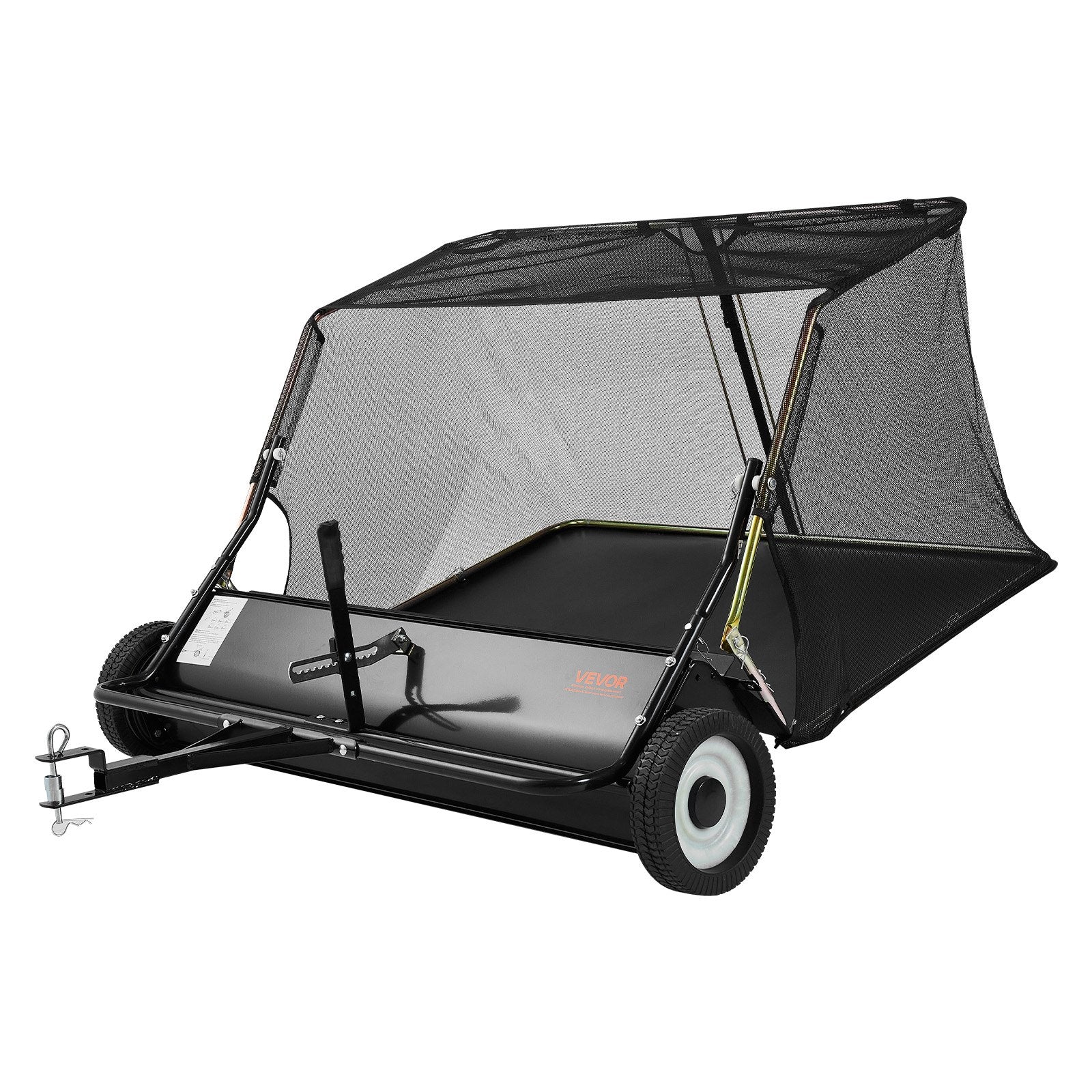VEVOR Tow Behind Lawn Sweeper, 122cm Pull Behind Yard Sweeper, 26 cu. ft Hopper Bag Capacity, Leaf & Grass Collector with Dumping Rope, Adjustable Sweeping Height, Garden Sweepers for Lawn Farm