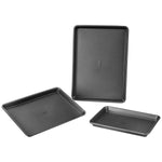 VEVOR Baking Pans Set, 3-Piece, Nonstick Carbon Steel Cookware Sheets & Trays, Stackable Kitchen Oven Bakeware Cooking Sets with Silicone Handles, Easy to Clean, for Baking Cookie Cake Muffin Bread
