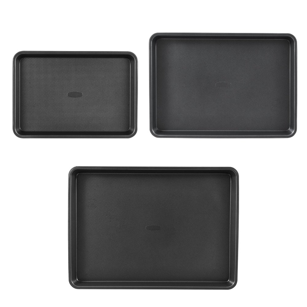 VEVOR Baking Pans Set, 3-Piece, Nonstick Carbon Steel Cookware Sheets & Trays, Stackable Kitchen Oven Bakeware Cooking Sets with Silicone Handles, Easy to Clean, for Baking Cookie Cake Muffin Bread