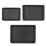 VEVOR Baking Pans Set, 3-Piece, Nonstick Carbon Steel Cookware Sheets & Trays, Stackable Kitchen Oven Bakeware Cooking Sets with Silicone Handles, Easy to Clean, for Baking Cookie Cake Muffin Bread