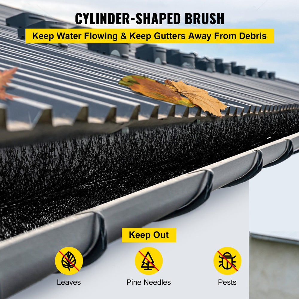 VEVOR Gutter Guard Brush With 120 FT Length Bristle, 4.33\" Dia. Gutter Brush Leaf Guard Fit for 5 Inches Gutter, Galvanized Steel Wire Gutter Brush, No Tools, DIY Gutter Leaf Guard for Keep out Debri