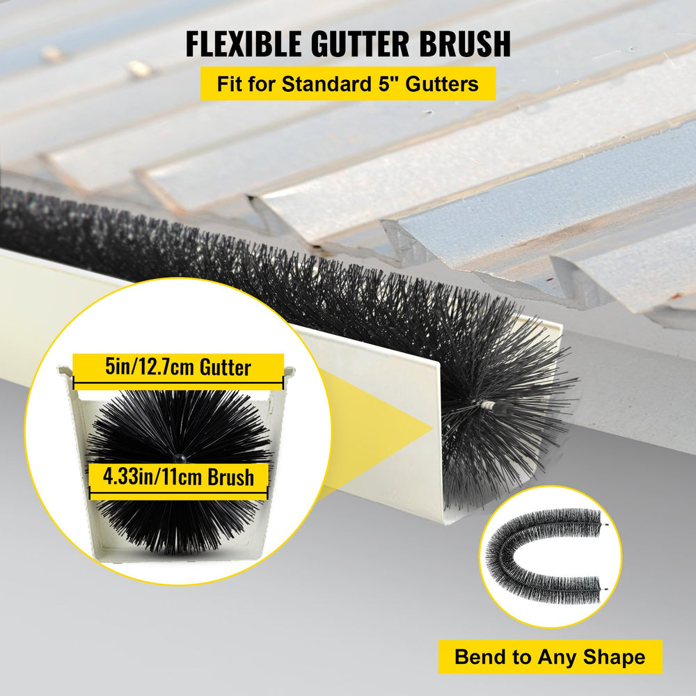 VEVOR Gutter Guard Brush With 120 FT Length Bristle, 4.33\" Dia. Gutter Brush Leaf Guard Fit for 5 Inches Gutter, Galvanized Steel Wire Gutter Brush, No Tools, DIY Gutter Leaf Guard for Keep out Debri