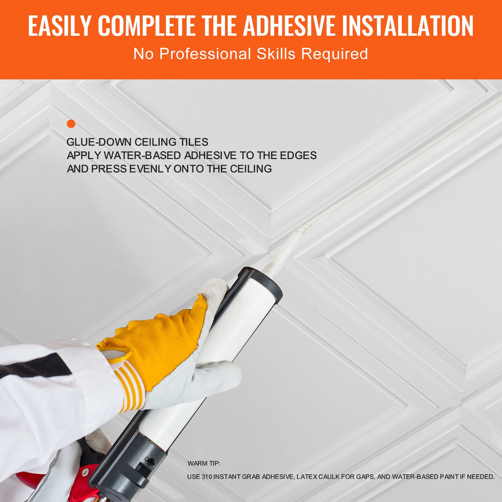 VEVOR Ceiling Tiles, 16-Pack 20 x 20 in, Drop Ceiling Tiles Premium Polystyrene Sheet, Easy Installation/ Cutting Plastic Glue-up Ceiling Tile, Basement Ceiling Covering for Home/Office Decoration