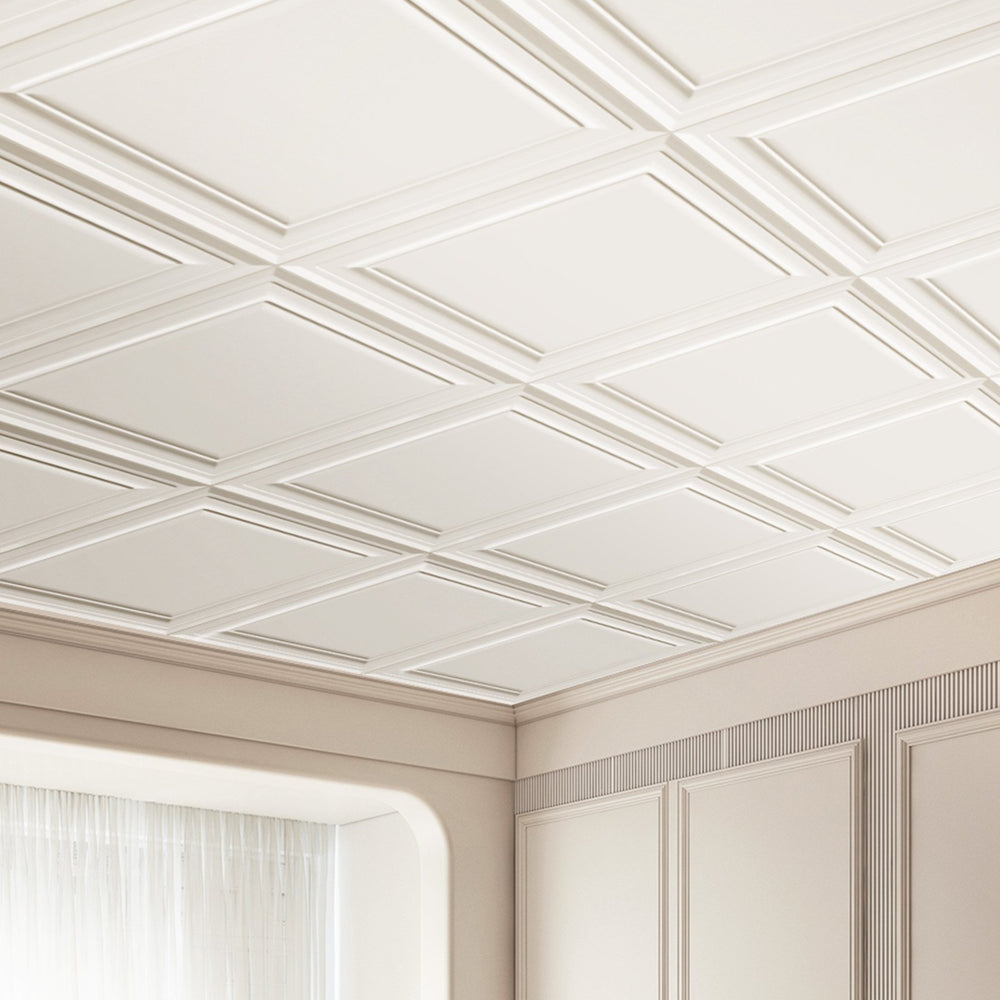 VEVOR Ceiling Tiles, 16-Pack 20 x 20 in, Drop Ceiling Tiles Premium Polystyrene Sheet, Easy Installation/ Cutting Plastic Glue-up Ceiling Tile, Basement Ceiling Covering for Home/Office Decoration
