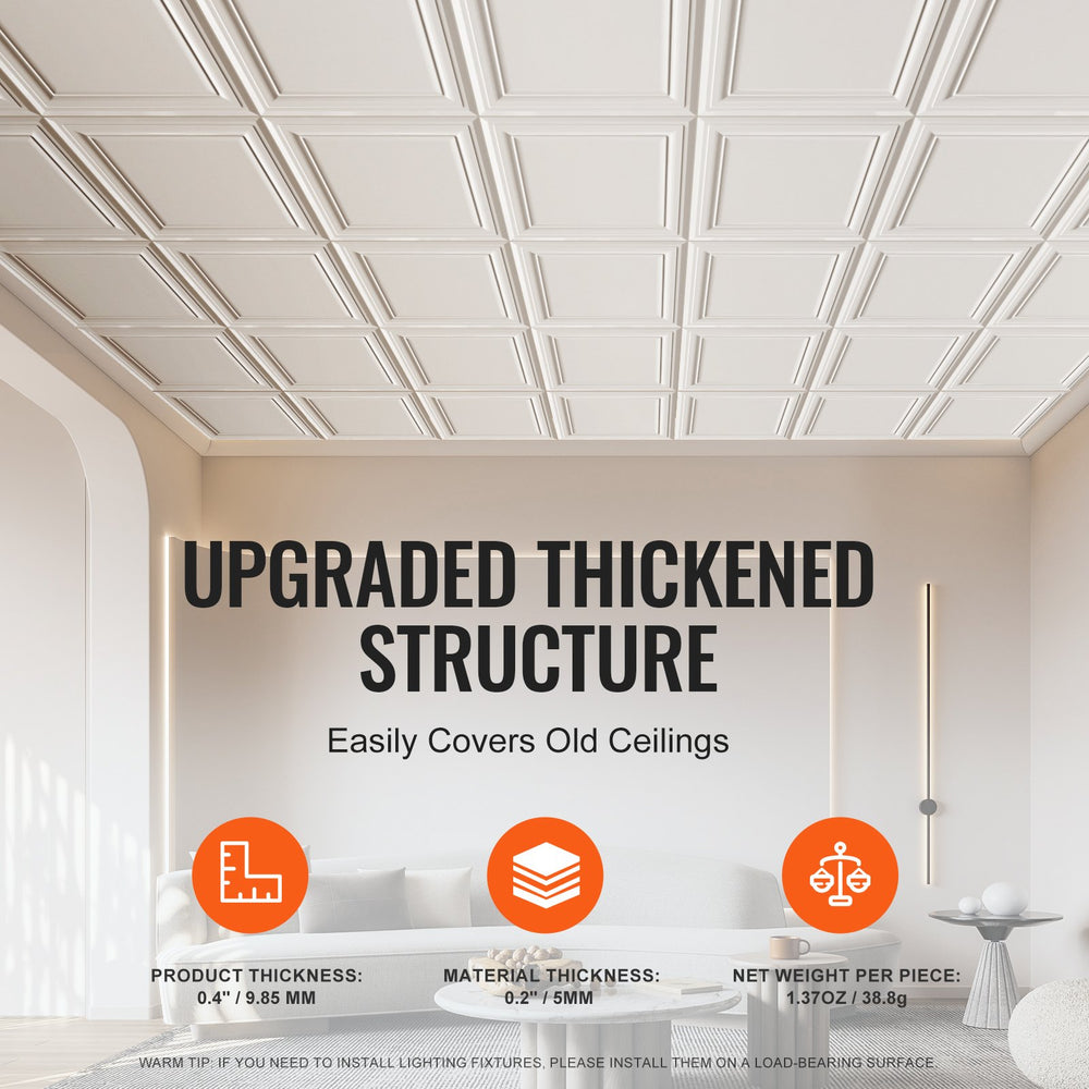 VEVOR Ceiling Tiles, 96-Pack 20 x 20 in, Drop Ceiling Tiles Premium Polystyrene Sheet, Easy Installation/ Cutting Plastic Glue-up Ceiling Tile, Basement Ceiling Covering for Home/Office Decoration