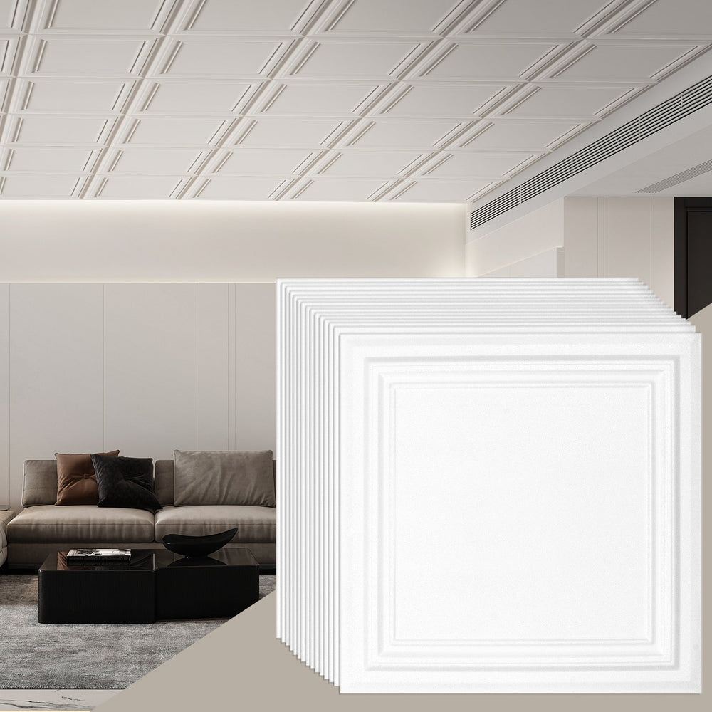 VEVOR Ceiling Tiles, 96-Pack 20 x 20 in, Drop Ceiling Tiles Premium Polystyrene Sheet, Easy Installation/ Cutting Plastic Glue-up Ceiling Tile, Basement Ceiling Covering for Home/Office Decoration