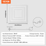 VEVOR Ceiling Tiles 12-Pack 61 cm x 61 cm PVC Easy Installation White Peg Pattern